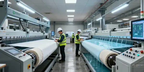 Abstract glowing textile fibers symbolizing global sustainable functional finishes