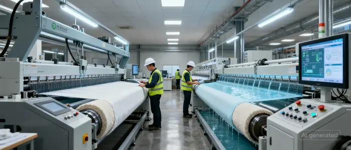 Abstract glowing textile fibers symbolizing global sustainable functional finishes