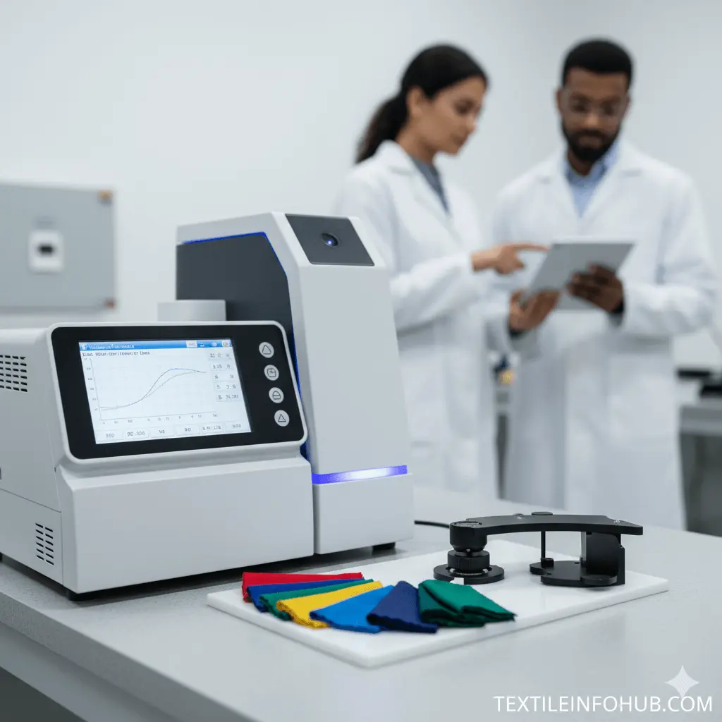 A lab technician using the best textile spectrophotometer for color matching