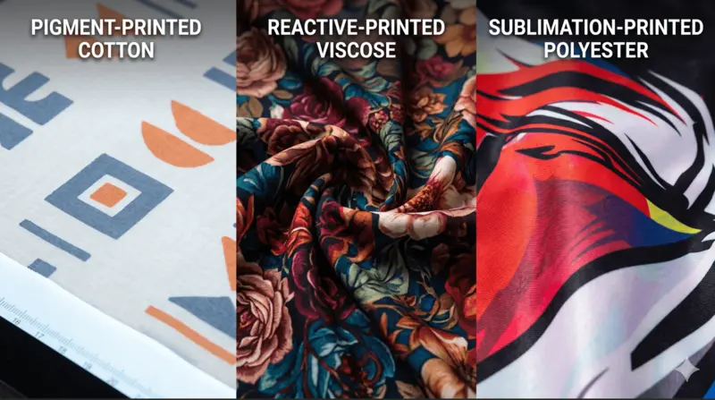 Side-by-side comparison of pigment reactive and sublimation digital printing on fabric